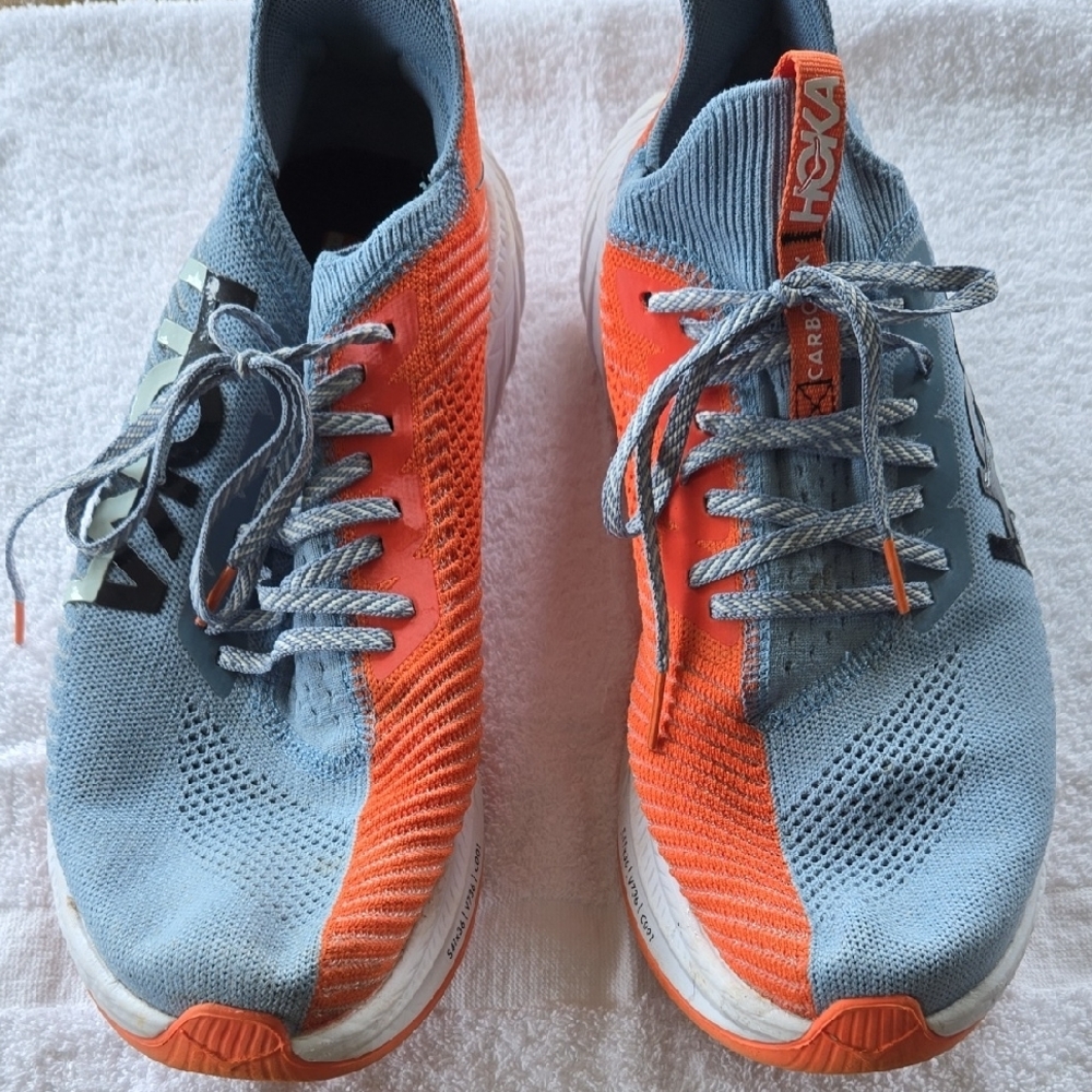 Hoka Vibrant Orange and Light Blue Sneakers